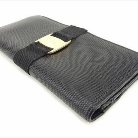 Salvatore Ferragamo Wallet Purse Vera Black leather Woman Authentic Used
